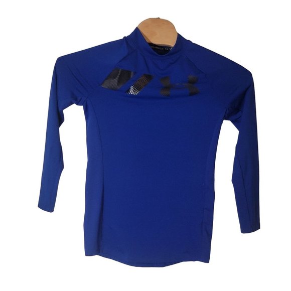 Under Armour Cool Gear Shirt Men's Small Blue Moisture Wicking Logo High Neck - Picture 2 of 6
